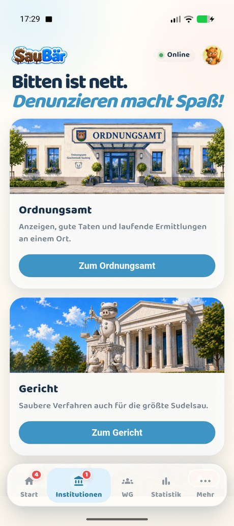 Übersicht der Institutionen in der App